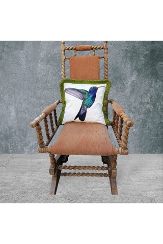 Hummingbird Kuş Çift Taraflı Dekoratif Püsküllü - Saçaklı Kırlent Karışık/Çok Renkli