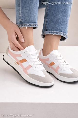 Unisex Günlük Spor Ayakkabı Bağcıklı Şerit Detaylı Sneaker Beyaz - Pudra