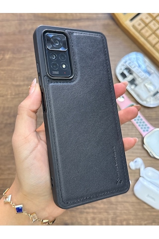 Redmi Note 11 Pro 4g Uyumlu Premium Deri Dokulu Darbelere Karşı Dayanıklı Nazal Silikon Kılıf Siyah
