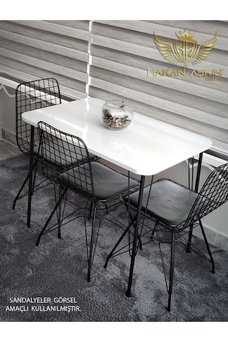 By Hakan Aşkın Siyah Metal Ayaklı 60x90 Cm Tek Masa Parlak Beyaz Eclipse 2024 Mutfak - Balkon - Çalışma Masası
