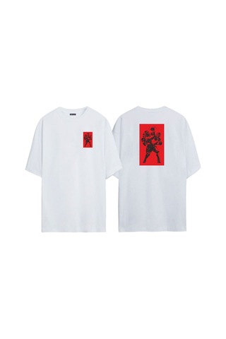 Thewert Unisex Mike Tyson Vuruş Ön Arka Baskılı Beyaz Oversize T-shirt