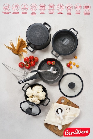 Ceraware Vetta 10 Parça Megastone Kaplama Yapışmaz Tencere Tava Seti