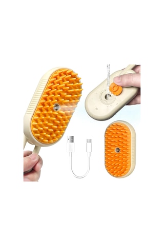 Justie Pet Saplı Buharlı Kedi Tarağı Buharlı Kedi & Köpek Yıkama Fırçası Bej