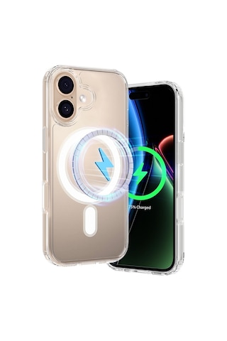 Apple Uyumlu iPhone 17 Magsafe Kablosuz Şarj Özellikli Şeffaf Silikon Kılıf Şeffaf