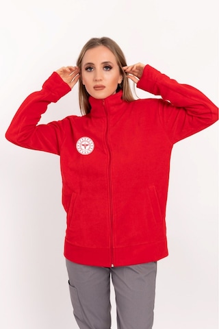 Unisex Kırmızı Renk Sağlık Bakanlığı Logolu Fermuarlı Polar Kırmızı