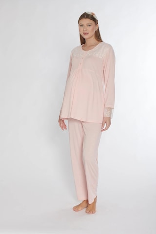 Lohusa Hamile Uzun Kol Pijama Takımı Dantel Detaylı Zakkum Flz 25-03