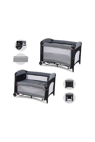 Mastic Anne Yanı Park Yatak Sallanır Oyun Parkı Cibinlikli Yatak Hediyeli 70x110 Cm Gri