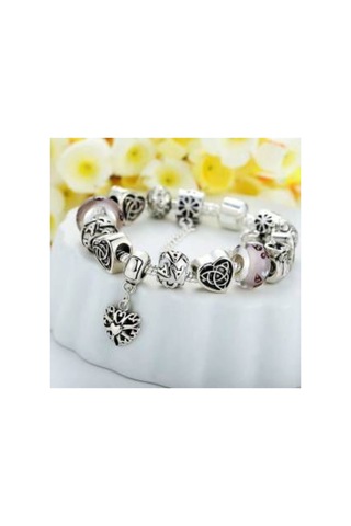 2019 Collection Charm Bileklik + Ahşap Kutu Gümüş Gümüş