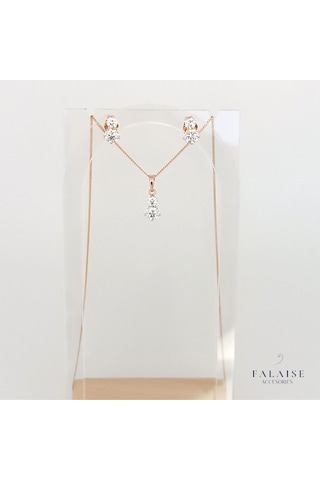 2 Taşlı Kolye&küpe Set - Altın Altın