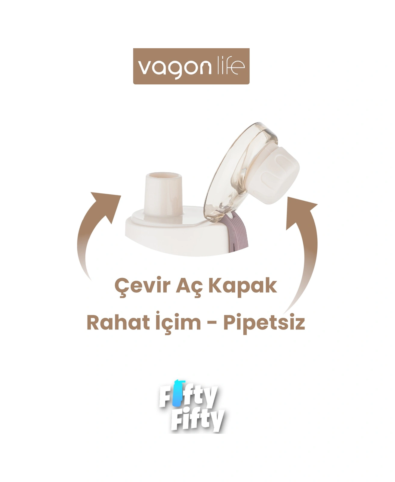 600 Ml Rahat İçim Pipetsiz Çevir Aç Kapak Taşıma Kulplu Çocuk Su Matarası -vgn2020new600ml Kahverengi