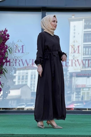 Misswhence 37831 Keten Elbise Kahve Çok Renkli