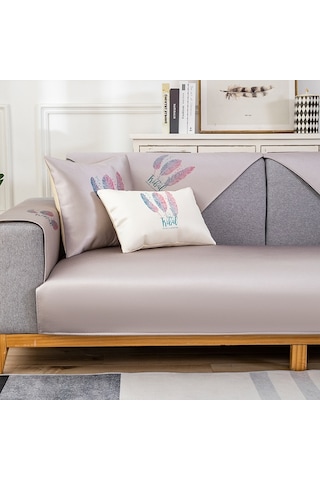 Sones Tüy Desenli Yazlık Buz İpeği Kaymaz Tam Kapsamlı Kanepe Kılıfı, Boyut: 70x210cm Açık Gri