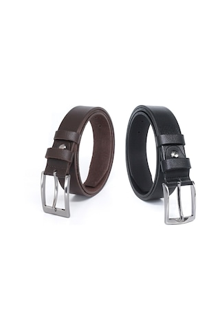 3,5Cm Siyah - Kahverengi 2'Li %100 Manda Derisi Erkek Kot Kemeri Koyu Kahverengi