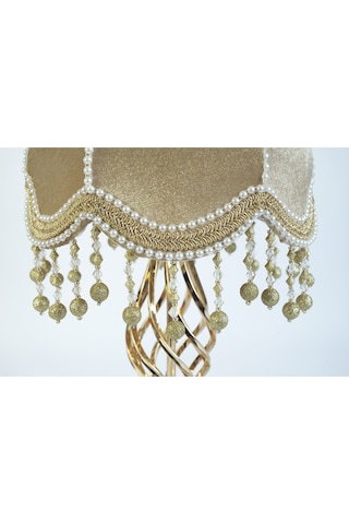 Abajur Gold Kadife Klasik Model Burgulu Ayak Altın