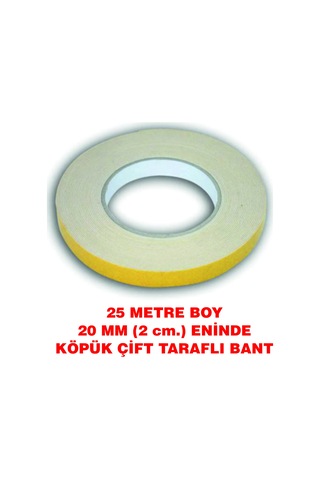 Çift Taraflı İçi Köpüklü Sarı Bant 25 M. Uzunlukta 20 Mm-2 Cm Ebatında 1 Adet