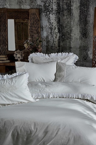 Ecocotton Elsa Krem Çift Kişilik Organik Nevresim Takımı Krem