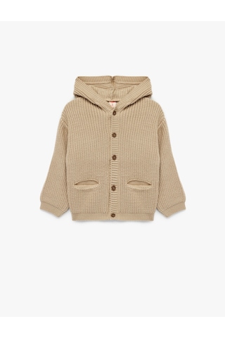 Koton Uzun Kollu Düğmeli Cep Detaylı Kapüşonlu Triko Hırka Ekru 6wmb90013tt Ekru