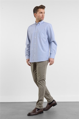 İmza Beyaz - Lacivert Düğmeli Yaka Uzun Kol Cepli Comfort Fit Pamuk Gömlek 1004260172 2XL