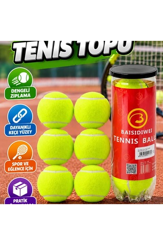 6 Lı Tenis Topu Seti Dengeli Zıplama Özellikli Spor Ve Eğlence Topları