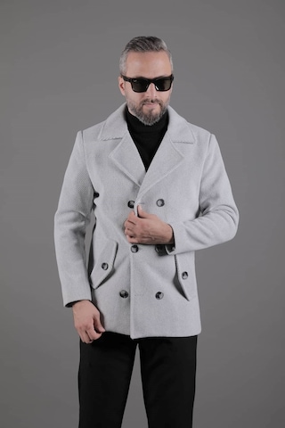 Ohepmoda Desenli Kruvaze Erkek Kaşe Kaban Açık Gri