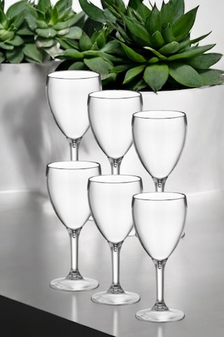 Kırılmaz Çizilmez Şarap Bardağı 320 Ml Polikarbon Şarap Kadehi 6 Adet Buzlu Şeffaf