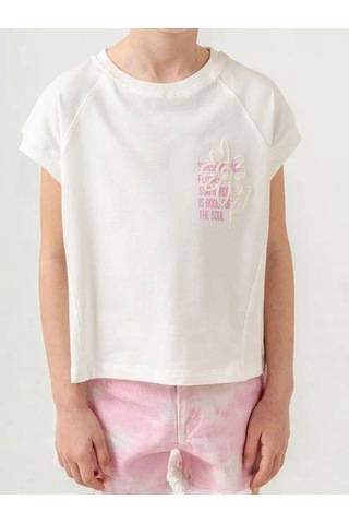 Kız Çocuk Batik Desenli Şortlu Takım-15885 Ekru