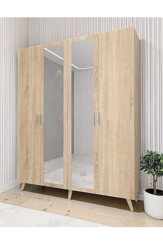 Alara Tamamı Mdf Aynalı Portmanto Vestiyer Ayakkabılık Meşe 140 Cm - M2
