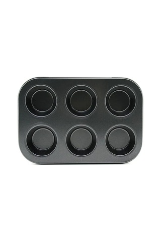 Jenerik 6 Gözlü Siyah Metal Muffin Kalıbı