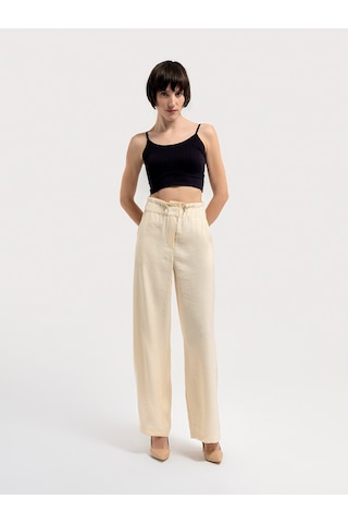 Paperbag Fit Kadın Pantolon Ekru
