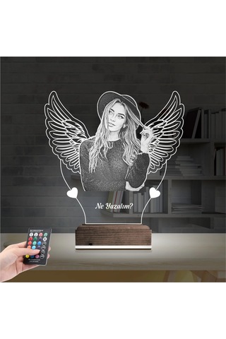 Luvivia Kalp Melek Sevgiliye Hediye Fotoğraflı 3d Lamba - Masa Gece Lambası V3