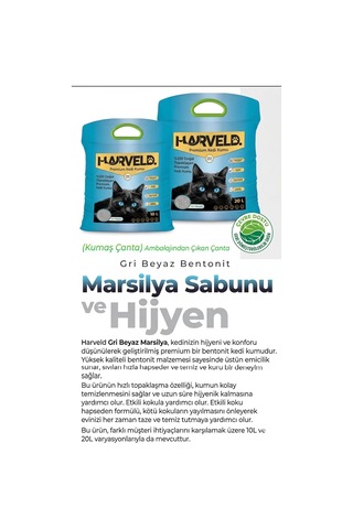 Marsilya Sabunu Kokulu Kedi Kumu 2 X 10l 20l - Topaklanan Gri Beyaz Bentonit, Tozsuz İnce Taneli, Koku Hapseden Kedi Tuvalet Kumu