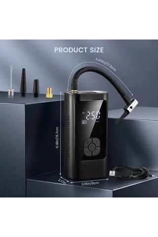 Willowhaven Jkuoo Elektrikli Mini Pompa 150psı Dijital Lcd Ekran Şişirme Aracı Siyah