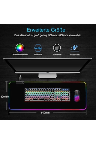 Owege Oyun Fare Altlığı Xxl 800 X 300 Mm Rgb Fare Altlığı, Büyük,