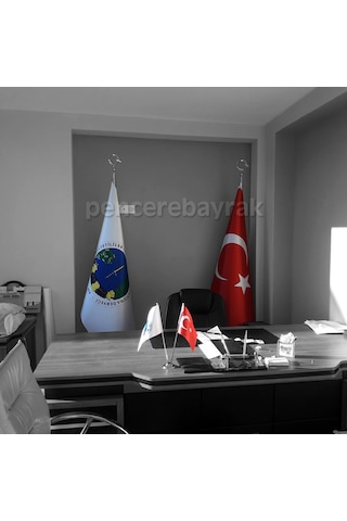 Makam Türk Bayrağı + Krom Kaplama Direk +