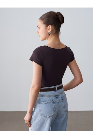 Dilvin 32688 %100 Pamuk Basic T-shirt-koyu Kahve Kahverengi