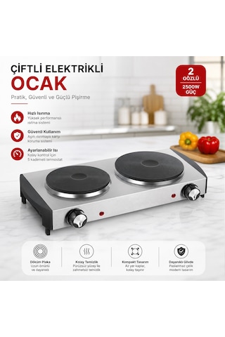 İki Gözlü Elektrikli Ocak Paslanmaz Çelik Gövde