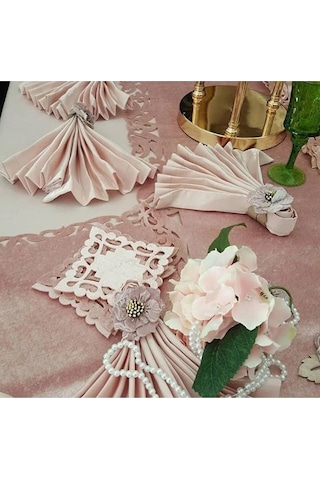 Afife Kadife Pudra Pudra Sofra Takımı 8 Kişilik 160x230 Cm 34 Parça 49 Çok Renkli