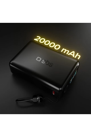 Sbs 20000 Mah Powerbank 65w Pd Lcd Ekranlı Dahili Usb-c Kablolu Laptop Uyumlu Hızlı Şarj Siyah 20.000 Mah