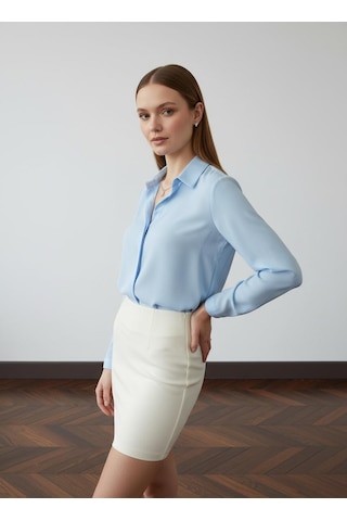 Pera Moda Basic Önü Kısa Arkası Uzun Küçük Ve Büyük Bedenli Jessica Gömlek Mavi