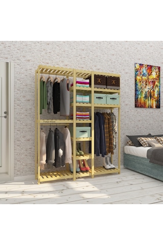 Tres Espejo - Açık Ahşap El Yapımı Elbise Dolabı Tornavida - Matk