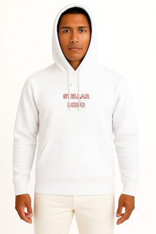 Kapüşonlu Stellar Echo Anime Göğüs Baskılı Unisex Sweatshirt Beyaz