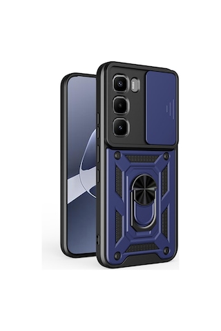 Teleplus İnfinix Hot 60 Pro Kılıf Magnetik Standlı Kamera Korumalı Slide Sürgülü Cover Kapak Lacivert