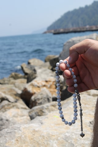 Havlit Doğaltaş Tespih 33lü Gümüş Kaplama Püskül Beyaz