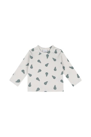 Antebies Organik Gri Armut Desenli Beli Lastikli Bağcıklı Uzun Kollu Erkek Kız Bebek Tshirt Şort Takımı Yeşil