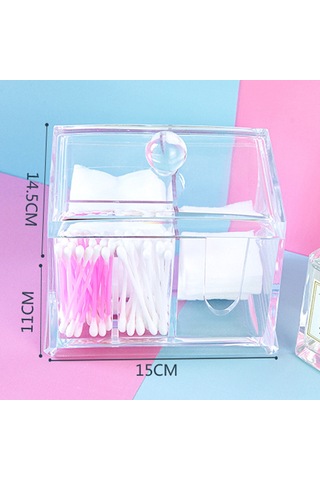 Qingmipy Transparan Akrilik Makyaj Organizatörü - Makyaj Vakaları, Koton Ve Q-tip Saklama Kutusu - Masaüstü Dekoratif Depolama Kutu