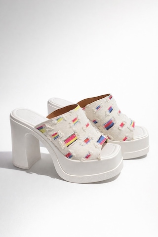 Preshley Kadın Marci Beyaz Kot Geniş Bantlı 12 Cm Platform Topuklu Terlik 1001