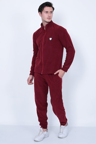 Lukitus Tam Fermuarlı Polar Erkek Eşofman Takımı Bordo