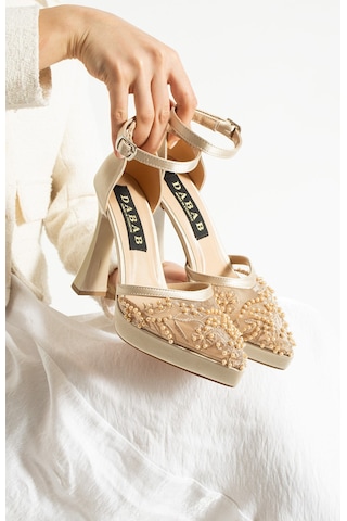 Dabab Shoes Pearly Ten Kadın Platformlu 11cm Topuklu İncili Bilekten Bantlı Abiye Gelin Düğün Ayakkabısı