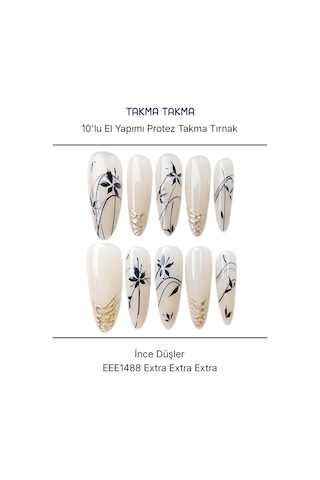 10'lu Ten Rengi Extra Extra Extra Eee1488 Tekrar Kullanılabilir El Yapımı Protez Takma Tırnak S