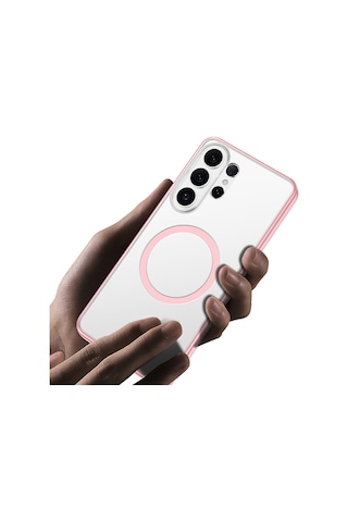 Galaxy S26 Ultra Uyumlu Kılıf M-safe Şarj Özellikli Mat Arka Yüzey Wlons Lola Kapak Pembe Pembe